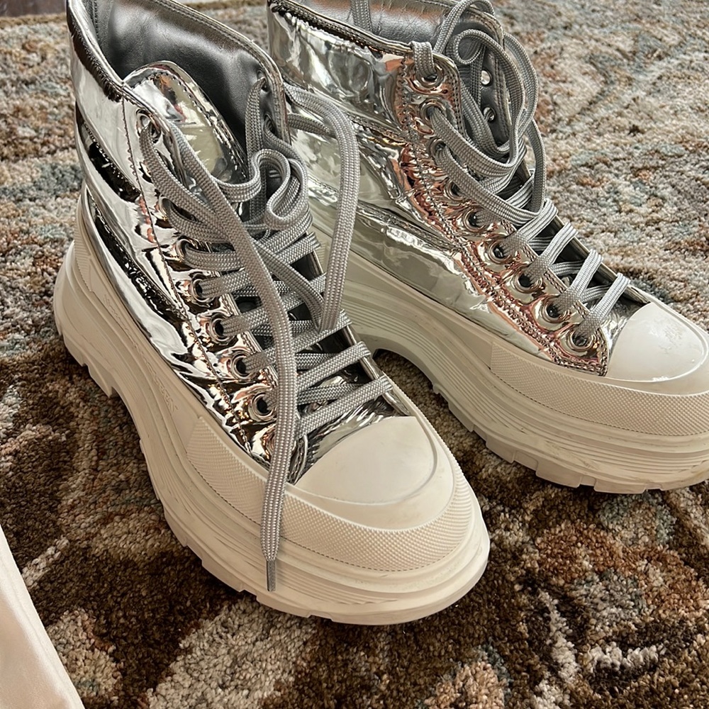 Alexander McQueen Silver/White High Tops